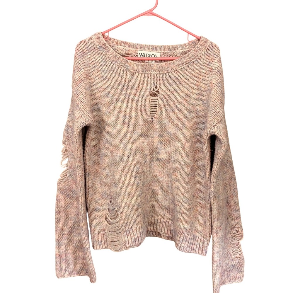 Wildfox Couture Distressed Knit Sweater Pastel Multicolor Marl Sample Small
